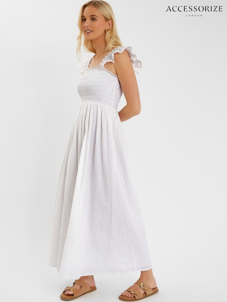 Accessorize White Sleeveless Smocked Broderie Sun Dress (H44681) | £60