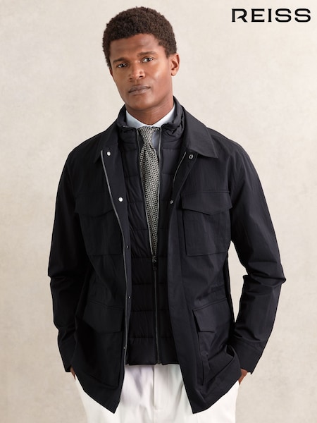 Reiss Navy Bryson Removable-Gilet Safari Jacket (H44692) | £348