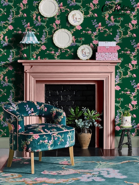 Cath Kidston Emerald Birds & Berries 10M Wallpaper (H44776) | £42