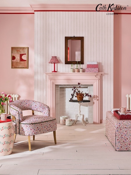 Cath Kidston Pink Rose Ticking Stripe 10M Wallpaper (H44778) | £42
