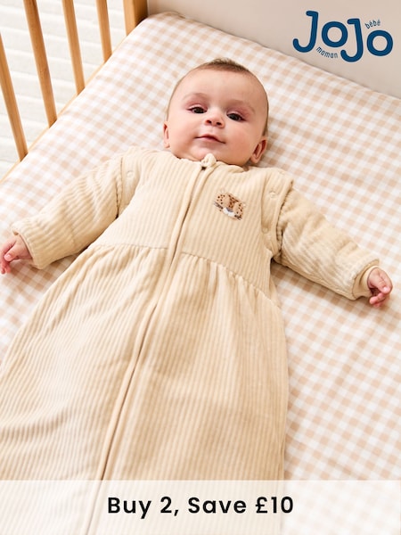 JoJo Maman Bébé Neutral Leopard Ribbed Velour 3.5 Tog Baby Sleeping Bag (H44784) | £39