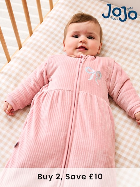 JoJo Maman Bébé Pink Ribbed Velour 3.5 Tog Baby Sleeping Bag (H44786) | £39