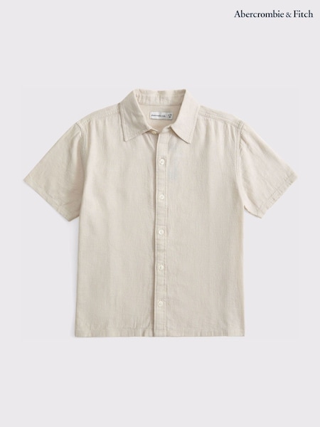 Abercrombie & Fitch Linen Texture Button Down White Shirt (H44802) | £39