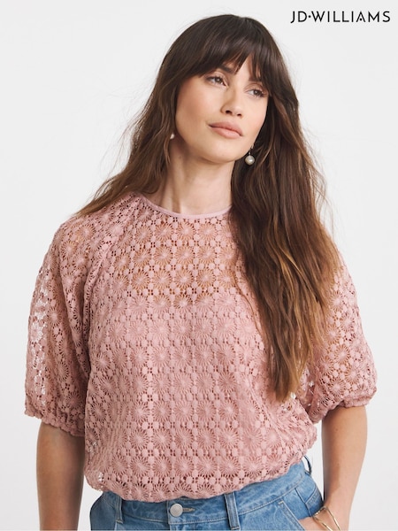 JD Williams Pink Bubble Sleeve Lace Top (H44824) | £36