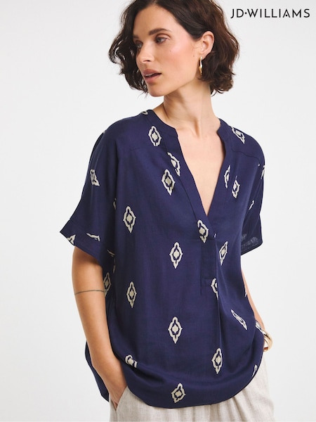 JD Williams Blue Linen Popover Top (H44828) | £30