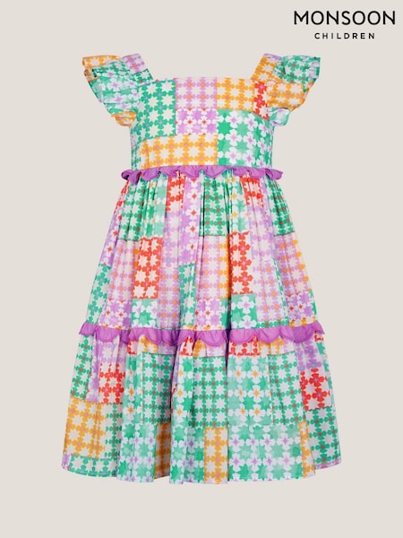 Monsoon Green Colourblock Star Print Dress (H44858) | £32 - £36