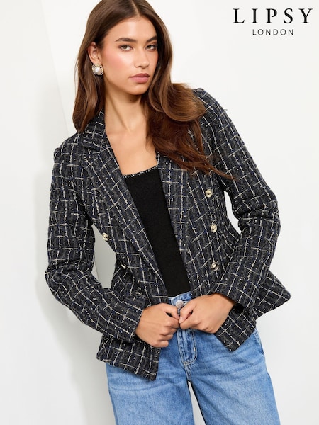 Lipsy Navy Blue Double Breasted Boucle Blazer (H44880) | £72