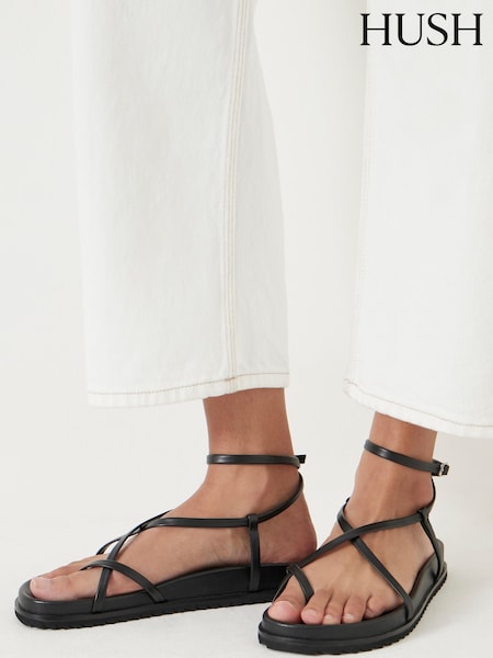 Hush Black Thea Strappy Leather Sandals (H44925) | £100