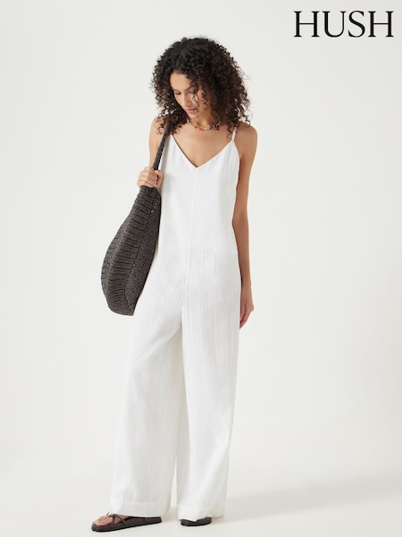Hush White Seersucker Wide Leg Jumpsuit (H44932) | £80