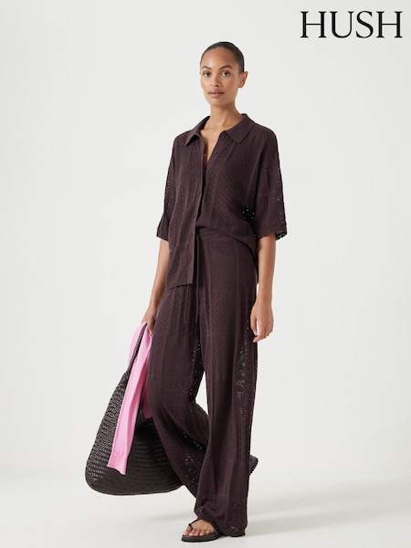 Hush Brown Patchwork Stitch Knitted Trousers (H44942) | £80