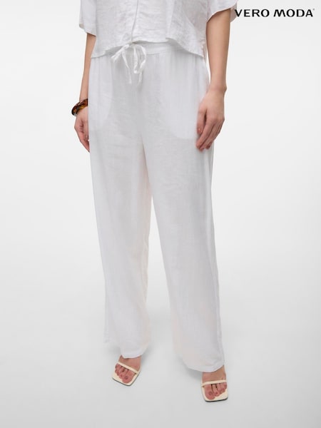 VERO MODA White Linen Blend Wide Leg Trousers (H44972) | £40