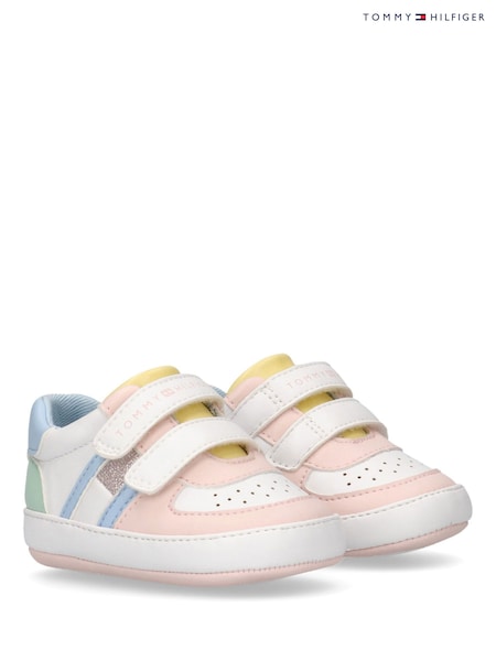 Tommy Hilfiger White Colour Blocked Flag Low Cut Velcro Trainers (H44982) | £42