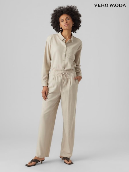VERO MODA Natural Linen Blend Wide Leg Trousers (H45005) | £38