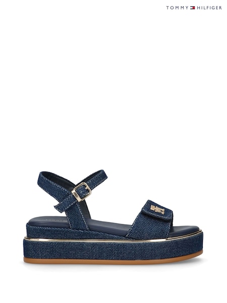 Tommy Hilfiger Blue Denim Platform Sandals (H45015) | £78 - £82