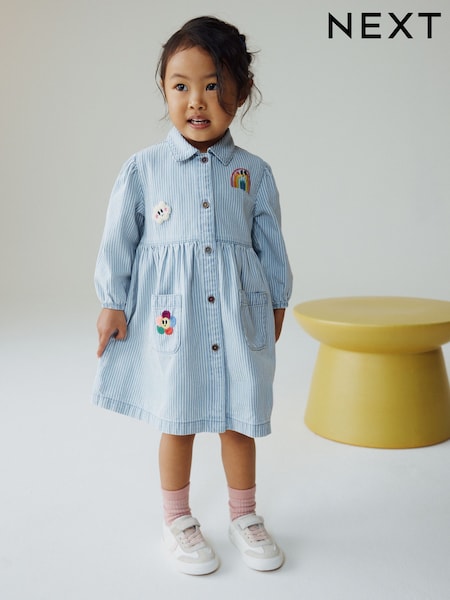 Blue Stripe Long Sleeve Cotton Dress (3mths-8yrs) (H45040) | £16 - £22