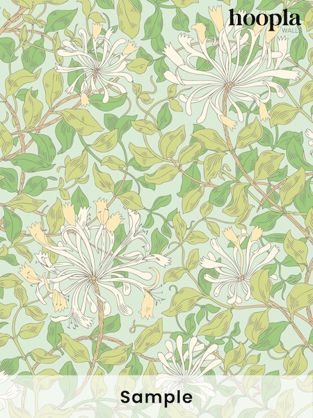 Hoopla Walls Duckegg Blue Honeysuckle Leaf Trail A4 Wallpaper Sample (H45058) | £1