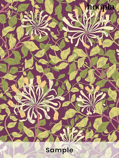 Hoopla Walls Aubergine Honeysuckle Leaf Trail A4 Wallpaper Sample (H45062) | £1