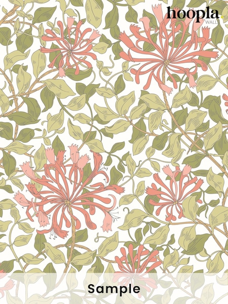 Hoopla Walls Coral Pink Honeysuckle Leaf Trail A4 Wallpaper Sample (H45065) | £1