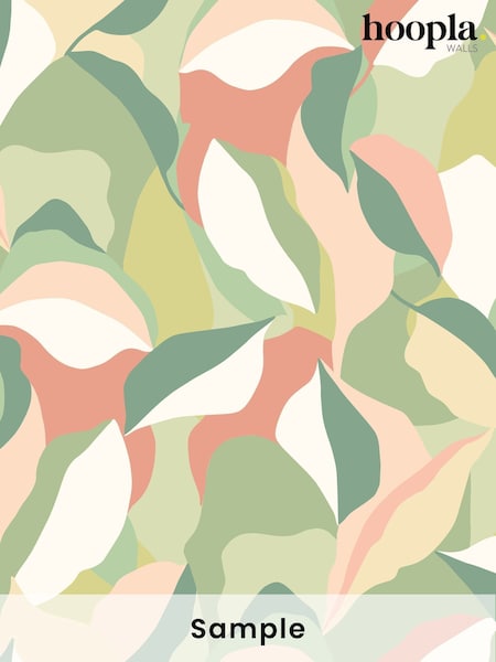 Hoopla Walls Olive  Blush Leafy Patchwork A4 Wallpaper Sample (H45085) | £1