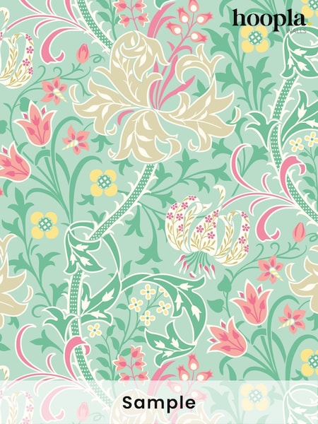 Hoopla Walls Mint Green Lily Ogee A4 Wallpaper Sample (H45086) | £1