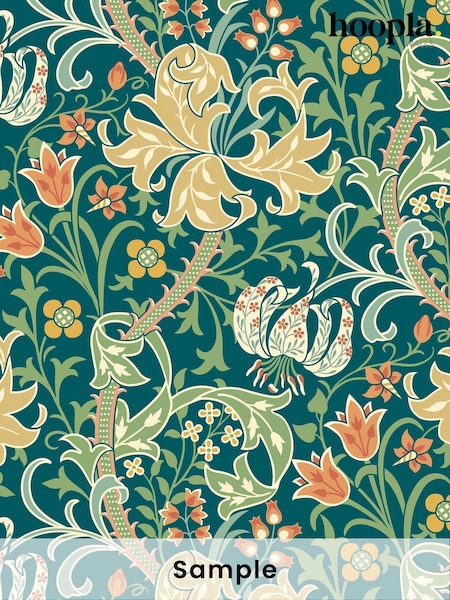 Hoopla Walls Emerald Green Lily Ogee A4 Wallpaper Sample (H45117) | £1