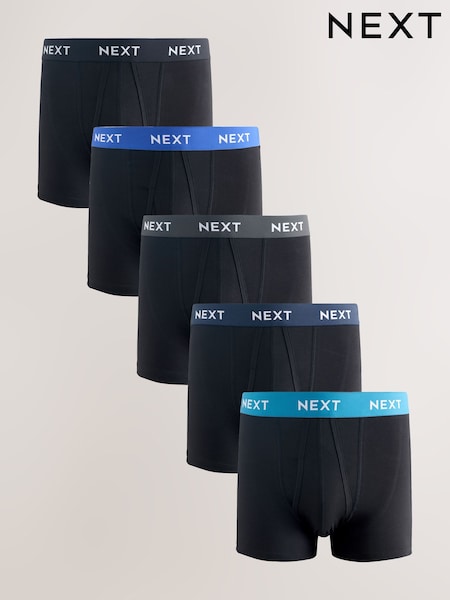 Blue/ Black Waistbands 5 Pack A-Front Cotton Rich Boxers (H45140) | £27