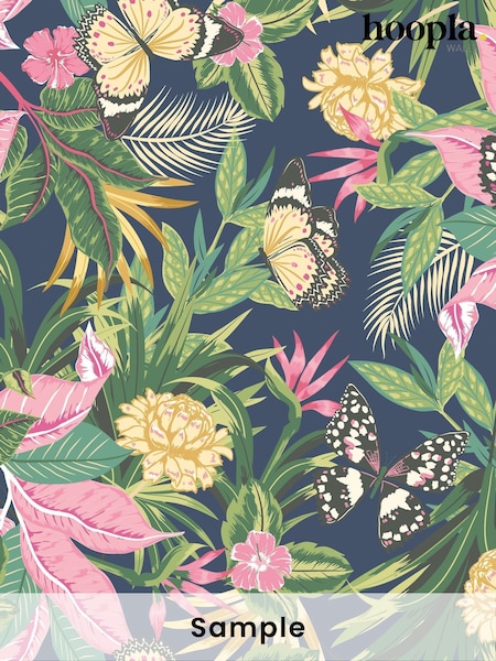 Hoopla Walls Indigo Pink Paradise A4 Wallpaper Sample (H45146) | £1