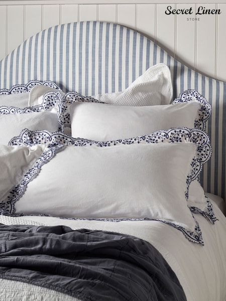 Secret Linen Store White Elsie Cotton Linen Pillowcase (H45161) | £37