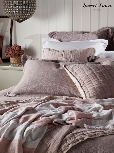 Secret Linen Store Pink Jasmine Floral Print Jacquard 100% Cotton Pillowcase (H45163) | £20
