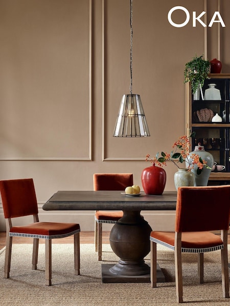 Oka Dirty Orange Abbey Velvet Dining Chair (H45230) | £350