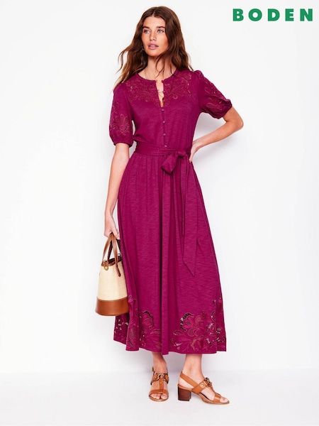 Boden Purple Cutwork Detail Midi Dress (H45256) | £130