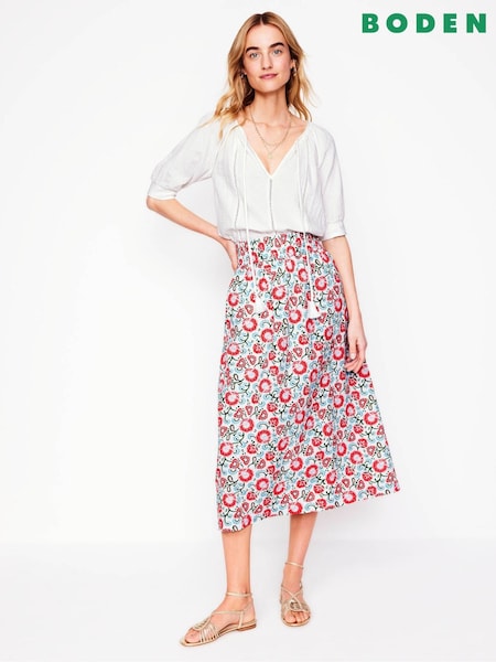 Boden Pink Doublecloth Smocked Midi 100% Cotton Skirt (H45257) | £70