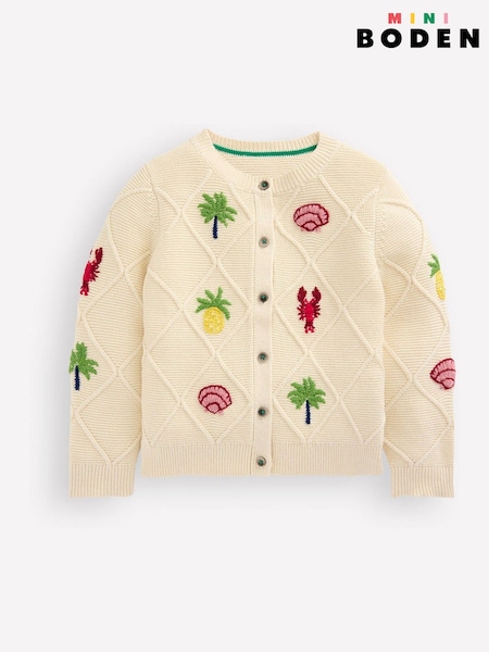 Boden Cream Embroidered Pointelle 100% Cotton Cardigan (H45269) | £45 - £49