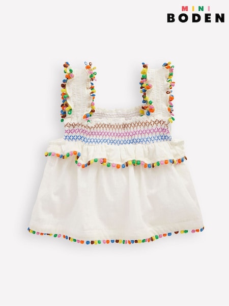 Boden Cream 100% Cotton Smocked Woven Dress (H45288) | £23 - £27