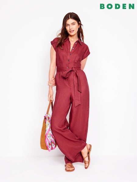 Boden Red Colette 100% Linen Jumpsuit (H45312) | £146