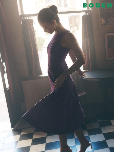 Boden Purple Carla 100% Linen Midi Dress (H45317) | £126