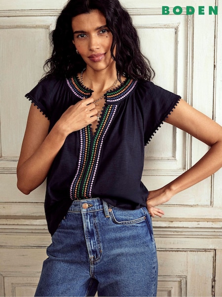 Boden Blue Pom Yoke 100% Cotton Blouses (H45318) | £60