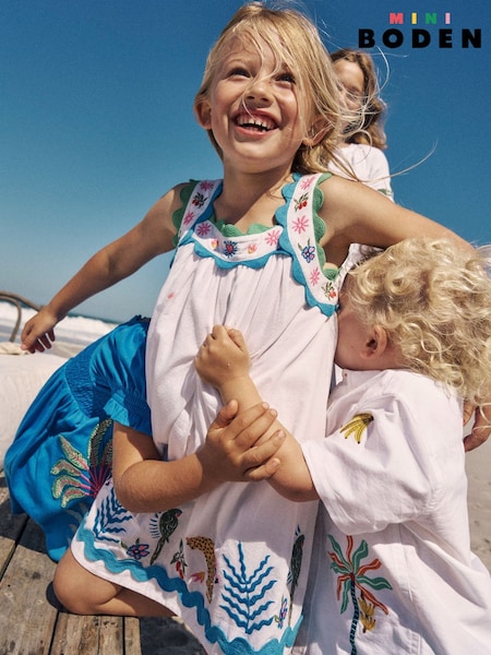 Boden Cream 100% Cotton Maribel Strappy Swing Sundress (H45319) | £35 - £39