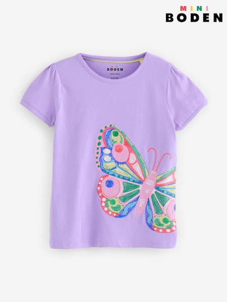 Boden Purple 100% Cotton Puff Sleeve Superstitch Top (H45323) | £19 - £21