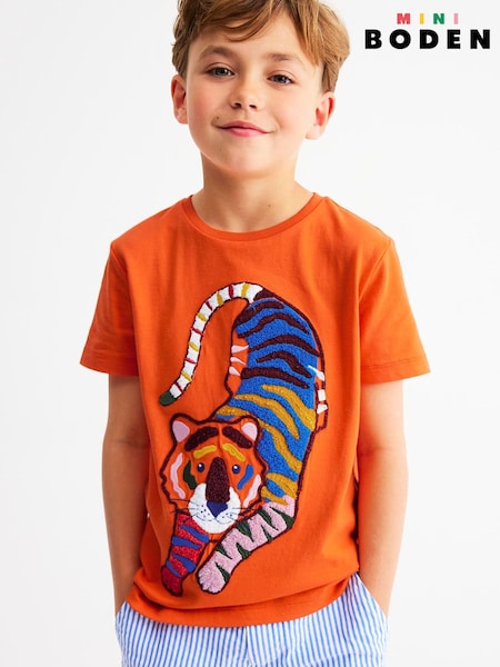 Boden Orange 100% Cotton Chain Stitch T-Shirt (H45328) | £19 - £21