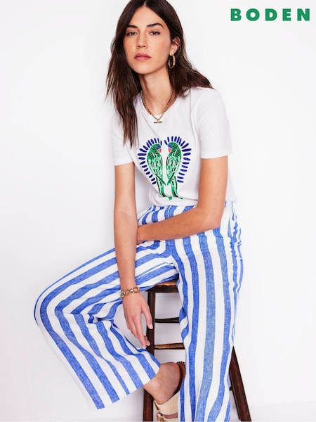 Boden White Relaxed Novelty 100% Cotton T-Shirt (H45347) | £38