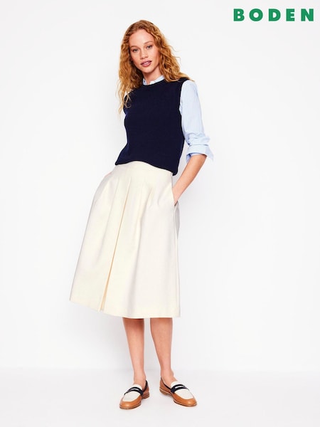 Boden Ivory Pleat Detail Midi Skirt (H45350) | £98