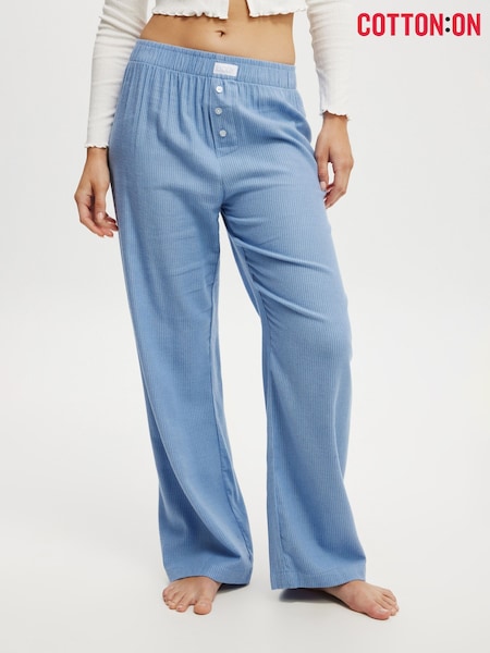 Cotton On Blue Chrome Boyfriend Flannel Wide Leg Boxer Trousers (H45365) | £25