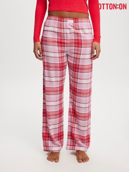 Cotton On Pink/WhiteRed Boyfriend Flannel Wide Leg Boxer Trousers (H45371) | £25