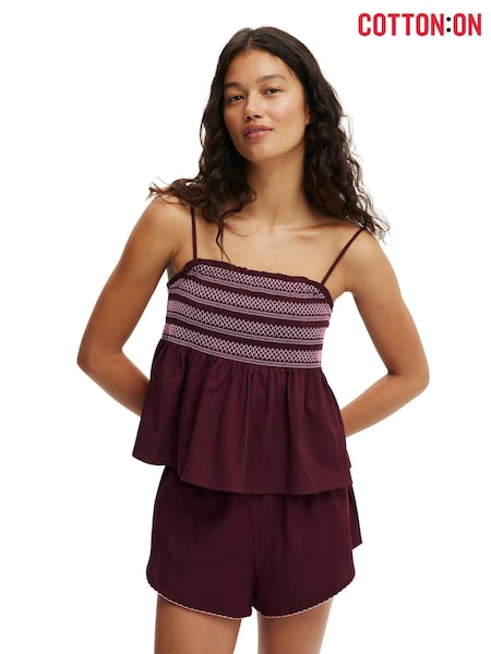 Cotton On Plum Shirred Woven Sleep Set (H45386) | £18