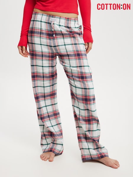 Cotton On Navy/Green/Red Boyfriend Flannel Wide Leg Boxer Trousers (H45403) | £25