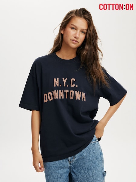 Cotton On Blue The Premium Boxy Graphic 100% Cotton T-Shirt (H45424) | £19