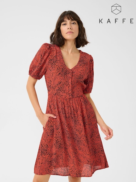 Kaffe Red KAliana V-Neck Short Sleeve Mini Dress (H45430) | £75