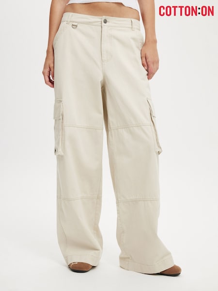 Cotton On Natural Benny Cargo 100% Cotton Trousers (H45437) | £35