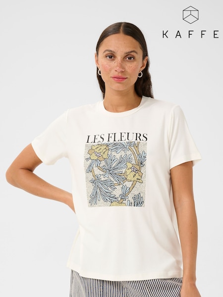 Kaffe KAjulie Short Sleeve Printed White T-Shirt (H45439) | £35